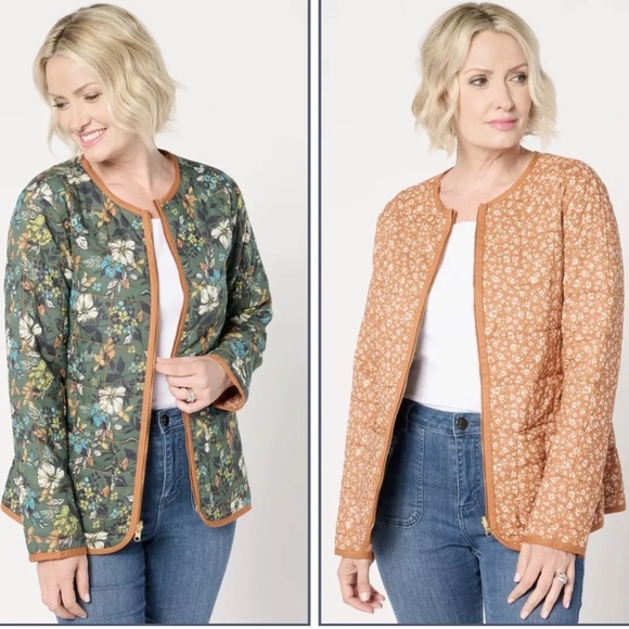 Susan Graver Pure Quilted Long-Sleeve Reversible Zip Jacket Pine QVC - Picture 1 of 6